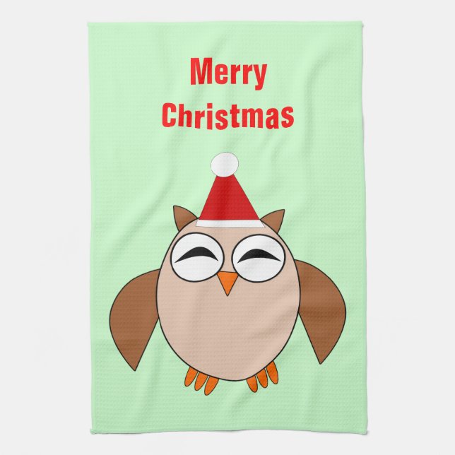 Cute Christmas Owl Customisable Kitchen Towel (Vertical)