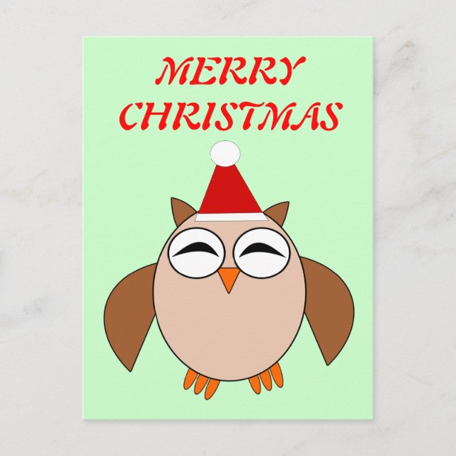 Cute Christmas  Owl Customisable Postcard (Front)