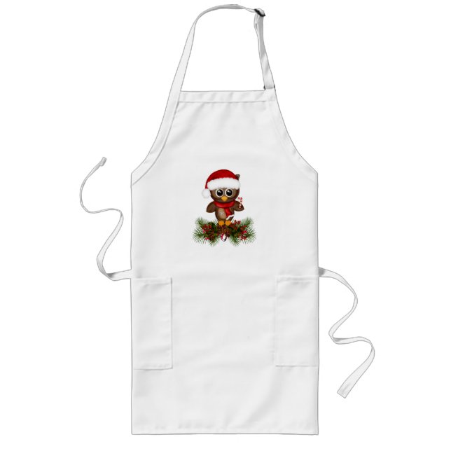 Cute Christmas Owl On Pine Branch Apron (Front)