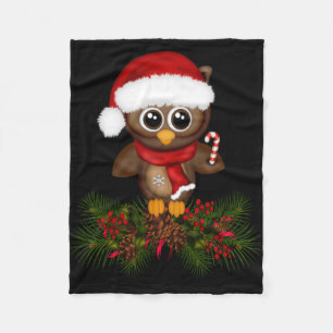 Cute Christmas Owl On Pine Branch Fleece Blanket