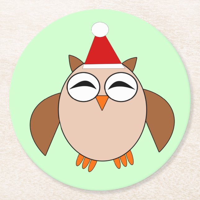 Cute Christmas Owl Paper Coasters (Front)