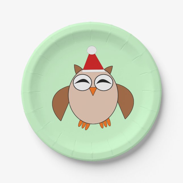 Cute Christmas Owl Paper Party Plates (Front)