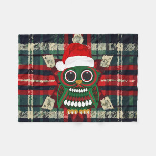 Cute Christmas Owl Plaid Cosy Festive Holiday Fleece Blanket