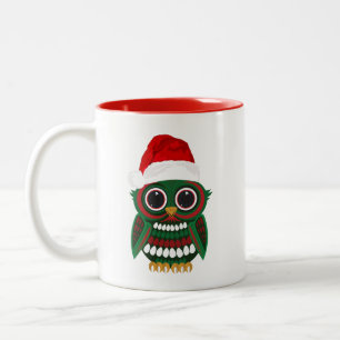 Cute Christmas Owl Plaid Cosy Festive Holiday Two-Tone Coffee Mug