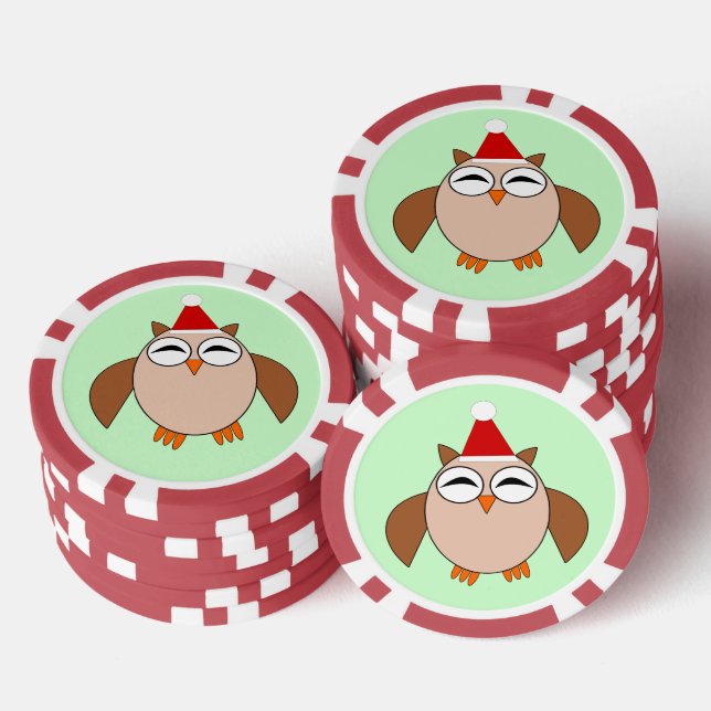 Cute Christmas Owl Poker Chips (Stack)
