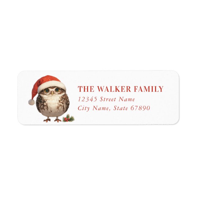 Cute Christmas Owl Return Address Labels (Front)