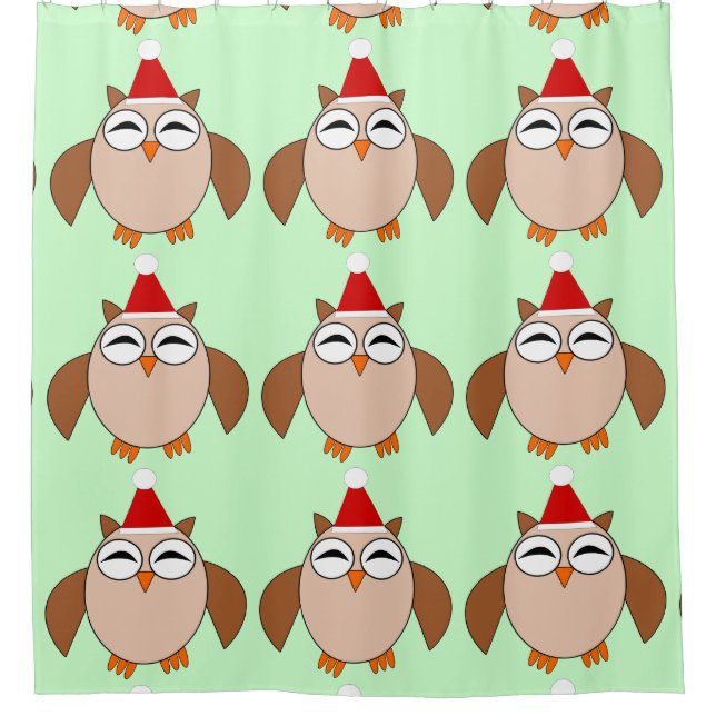 Cute Christmas Owl Shower Curtain (Front)
