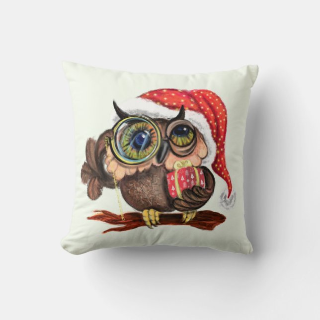 Cute Christmas Owl Throw Pillow (Front)