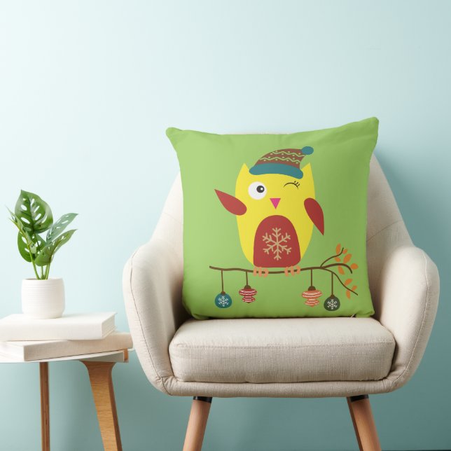 Cute Christmas Owl Winter Illustration Cushion (Chair)