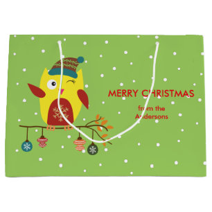 Cute Christmas Owl Winter Illustration Large Gift Bag