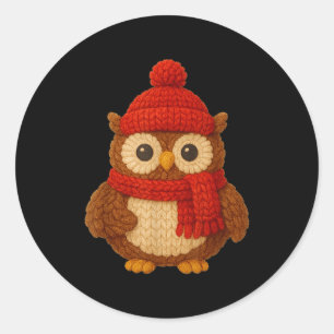 Cute Christmas Owl Winter Snow Classic Round Sticker