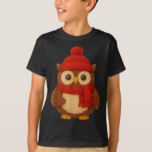 Cute Christmas Owl Winter Snow  T-Shirt (Front)