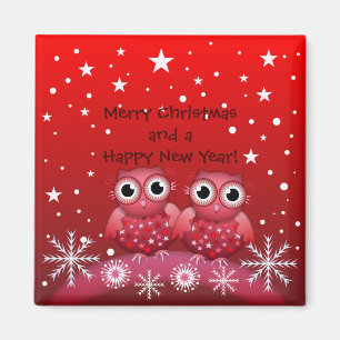 Cute Christmas Owls & Custom Text Magnet