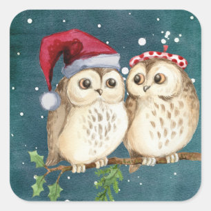 Cute Christmas Owls Square Sticker