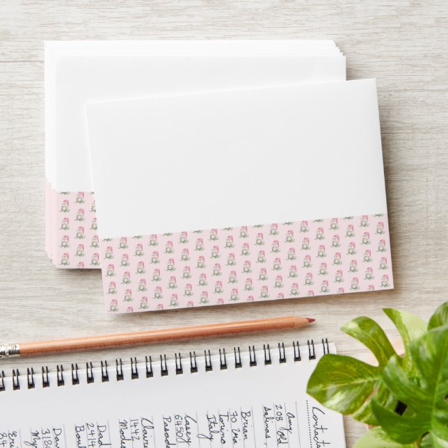 Cute Christmas Owls Watercolor Pattern Envelope (Stacked)