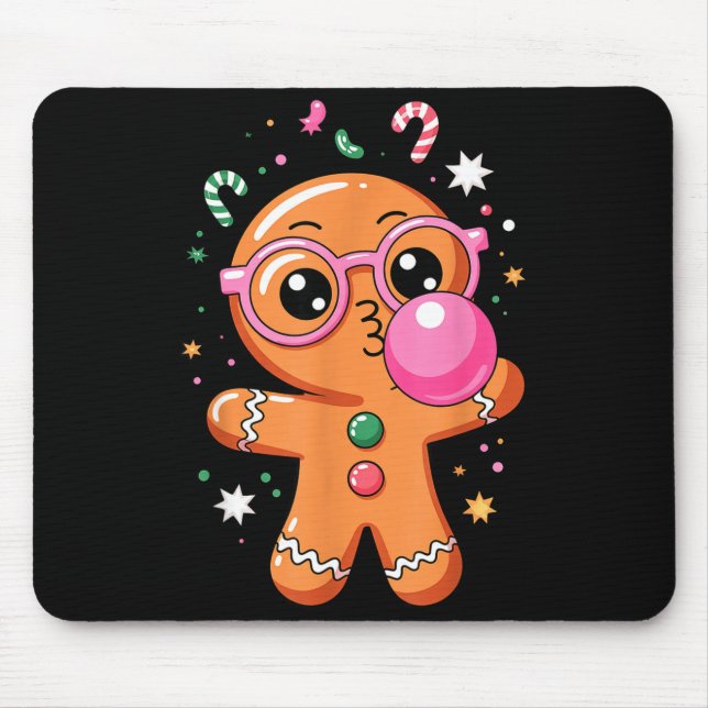 Cute Christmas Pajama Gingerbread Blowing Bubble G Mouse Pad (Front)