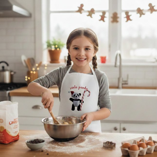 Cute Christmas Panda Bear Custom Kids Apron (A Christmas Panda Apron with space for your name)