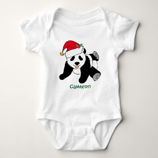 Cute Christmas Panda Bear in Santa Hat Custom Baby Bodysuit (Front)