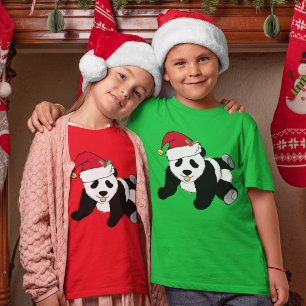Cute Christmas Panda Bear in Santa Hat Girls T-Shirt