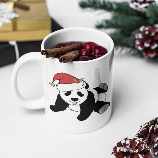 Cute Christmas Panda Bear in Santa Hat Monogram Coffee Mug (Creator Uploaded)