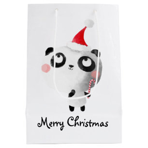 Cute Christmas Panda Bear Medium Gift Bag