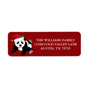 Cute Christmas Panda Bear Red Return Address Label