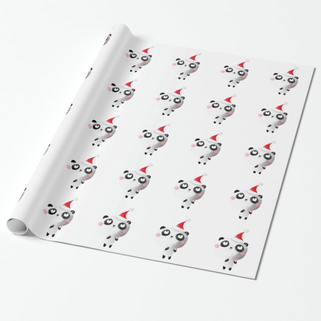 Cute Christmas Panda Bear Wrapping Paper (Unrolled)