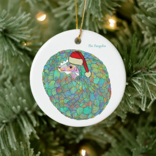 Cute Christmas Pangolin Ceramic Ornament