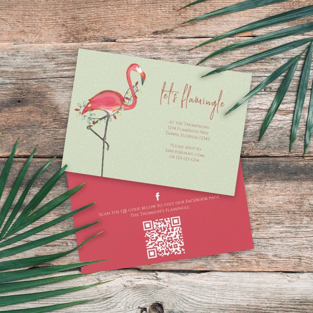 Cute Christmas Party Pink Flamingo Custom Invitation (Creator Uploaded)