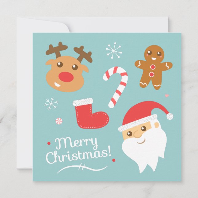 Cute Christmas Party with Reindeer, Santa Invitation (Front)