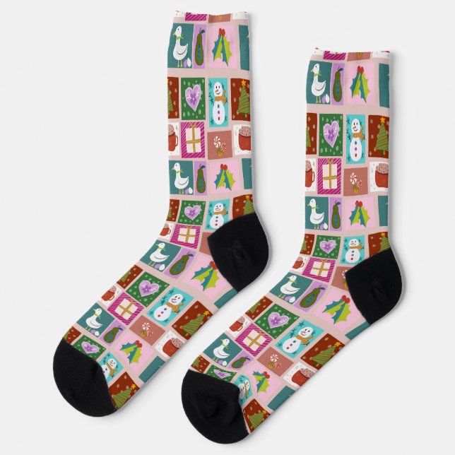 Cute Christmas Patchwork Pattern Socks (Left)