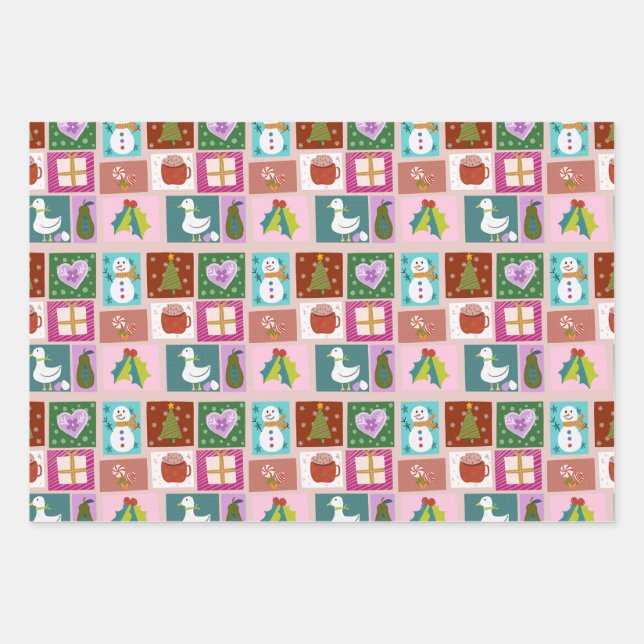 Cute Christmas Patchwork Pattern Wrapping Paper Sheet (Front)