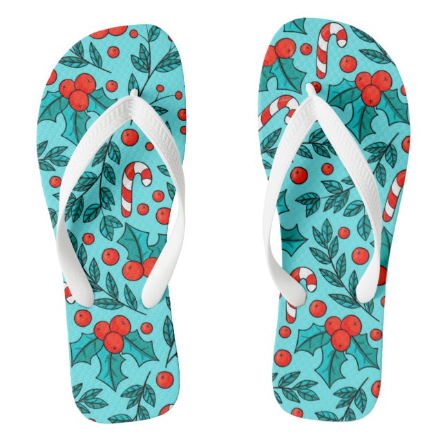 Cute Christmas Pattern Blue Thongs (Footbed)