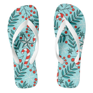 Cute Christmas Pattern Blue Thongs