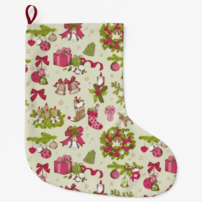 Cute Christmas Pattern Large Christmas Stocking (Front)
