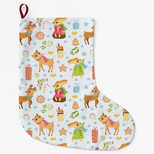 Cute Christmas Pattern Large Christmas Stocking (Front)