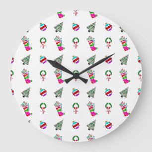 Cute Christmas Pattern Large Clock