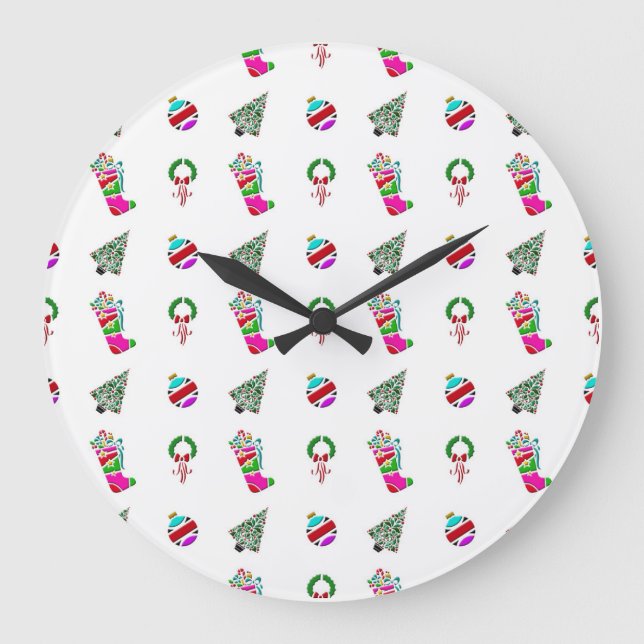 Cute Christmas Pattern Large Clock (Front)