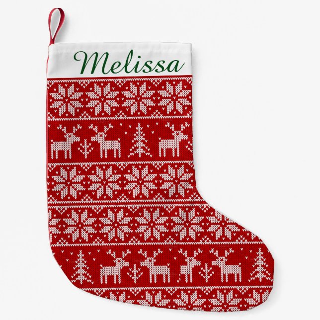 Cute Christmas Pattern Monogram Small Christmas Stocking (Front)