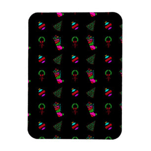 Cute Christmas Pattern on Black Background Magnet