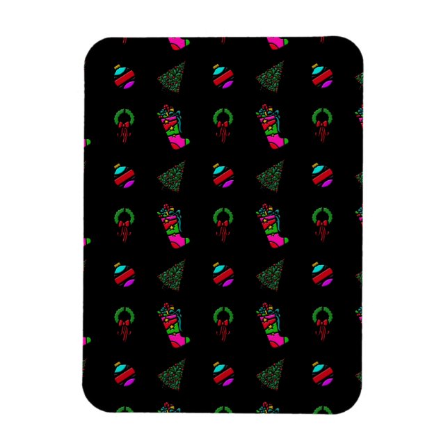 Cute Christmas Pattern on Black Background Magnet (Vertical)