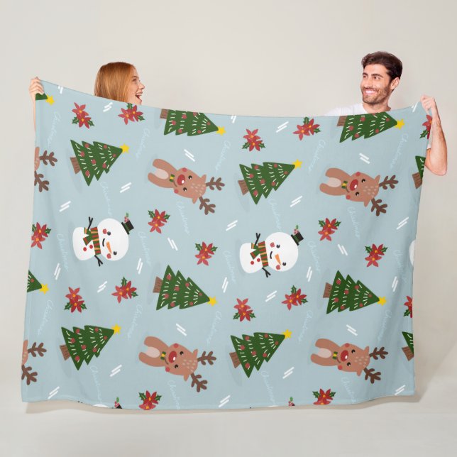 Cute Christmas Pattern | Snowman, Reindeer & Tree  Fleece Blanket (In Situ)