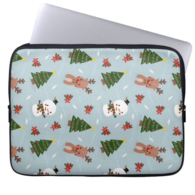 Cute Christmas Pattern | Snowman, Reindeer & Tree  Laptop Sleeve (Front)