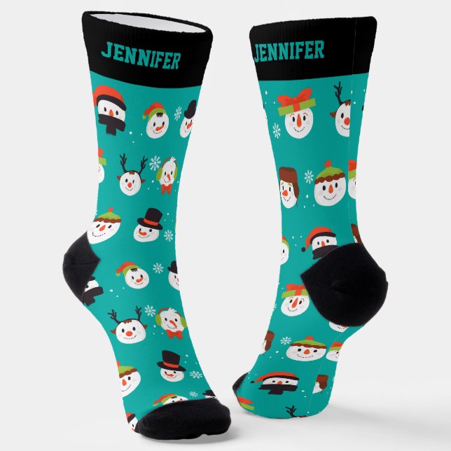 Cute Christmas Pattern Winter Snowman Cartoon Socks (Angled)