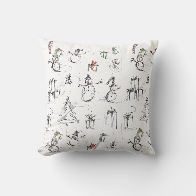 Cute Christmas Pattern with Snowman, Tree, and Gif Cushion (Front)