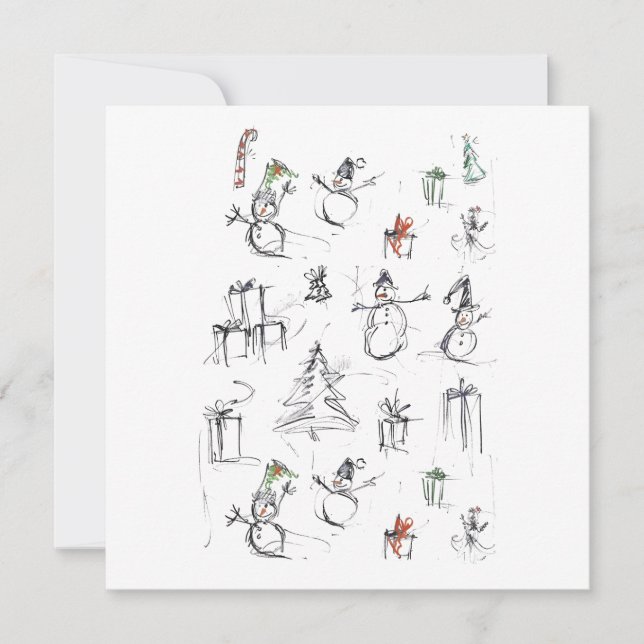 Cute Christmas Pattern with Snowman, Tree, and Gif Invitation (Front)