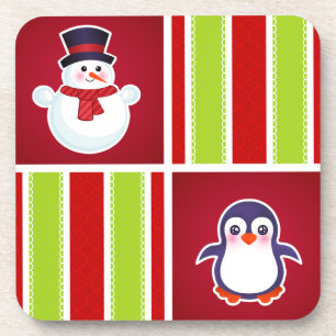 Cute Christmas Pattern With Snowmen And Penguins Coaster