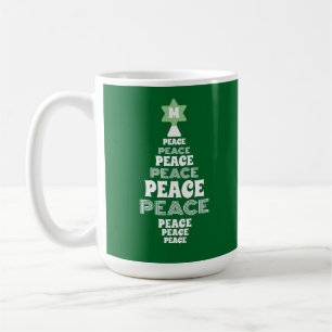 Cute Christmas Peace Tree Custom Initial and Year Coffee Mug