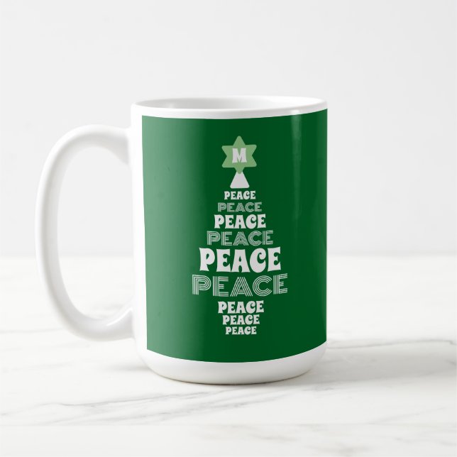 Cute Christmas Peace Tree Custom Initial and Year Coffee Mug (Left)