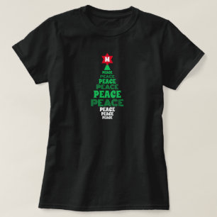 Cute Christmas Peace Tree Custom Initial Black T-Shirt